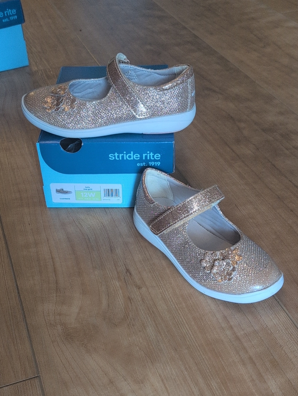 12w Stride Rite Girls' Rose Gold Glitter Mary Janes